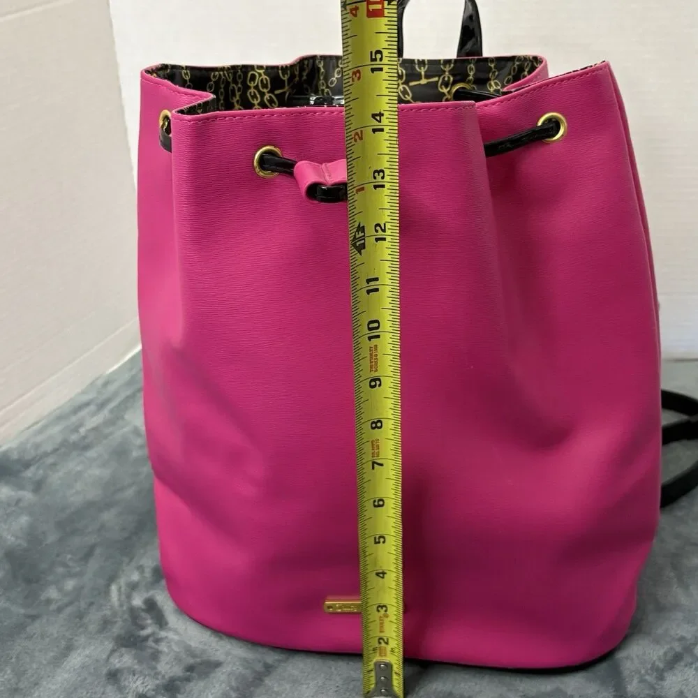 Y2kJuicy Couture Hot Pink Drawstring Bucket Backpack Gold Hardware Black Straps